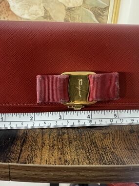 Salvatore Ferragamo Red Bow Leather Wallet with Gold Tone Hardware